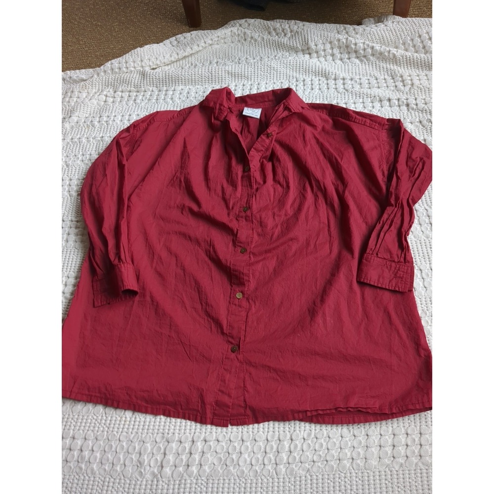 Laneway The Label Gathered‎ Top Oversized Button Up Long Sleeve Red Sz XS Light